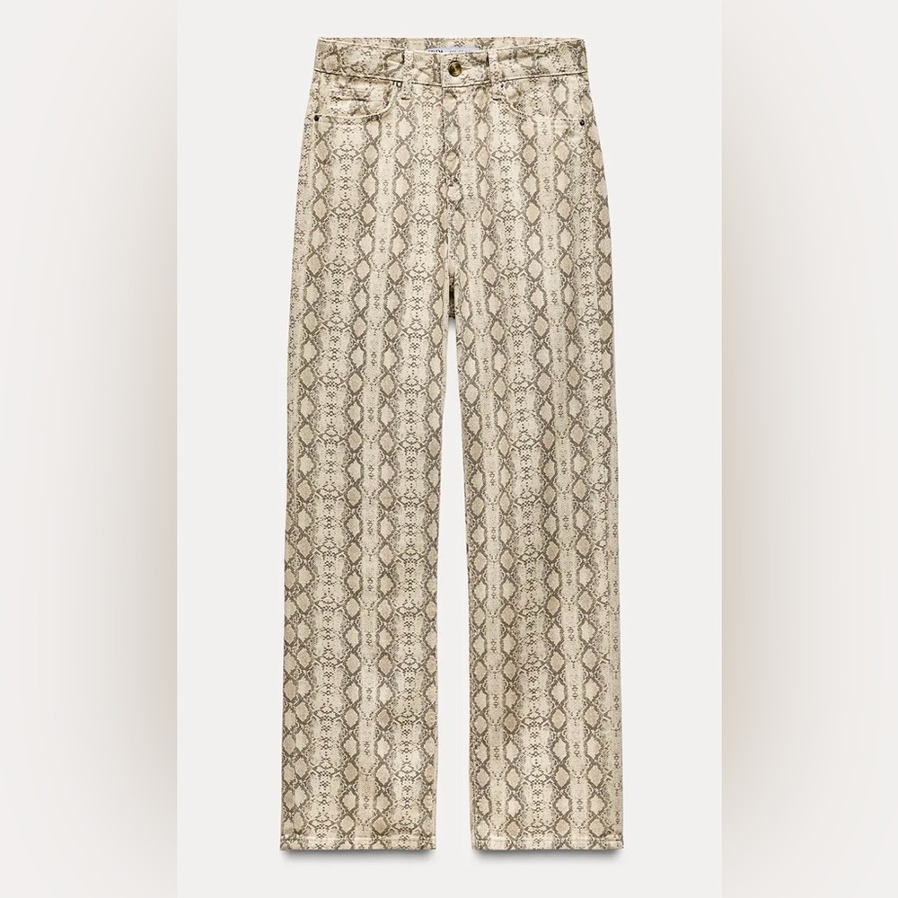 Stylish Beige Snake Print Jeans